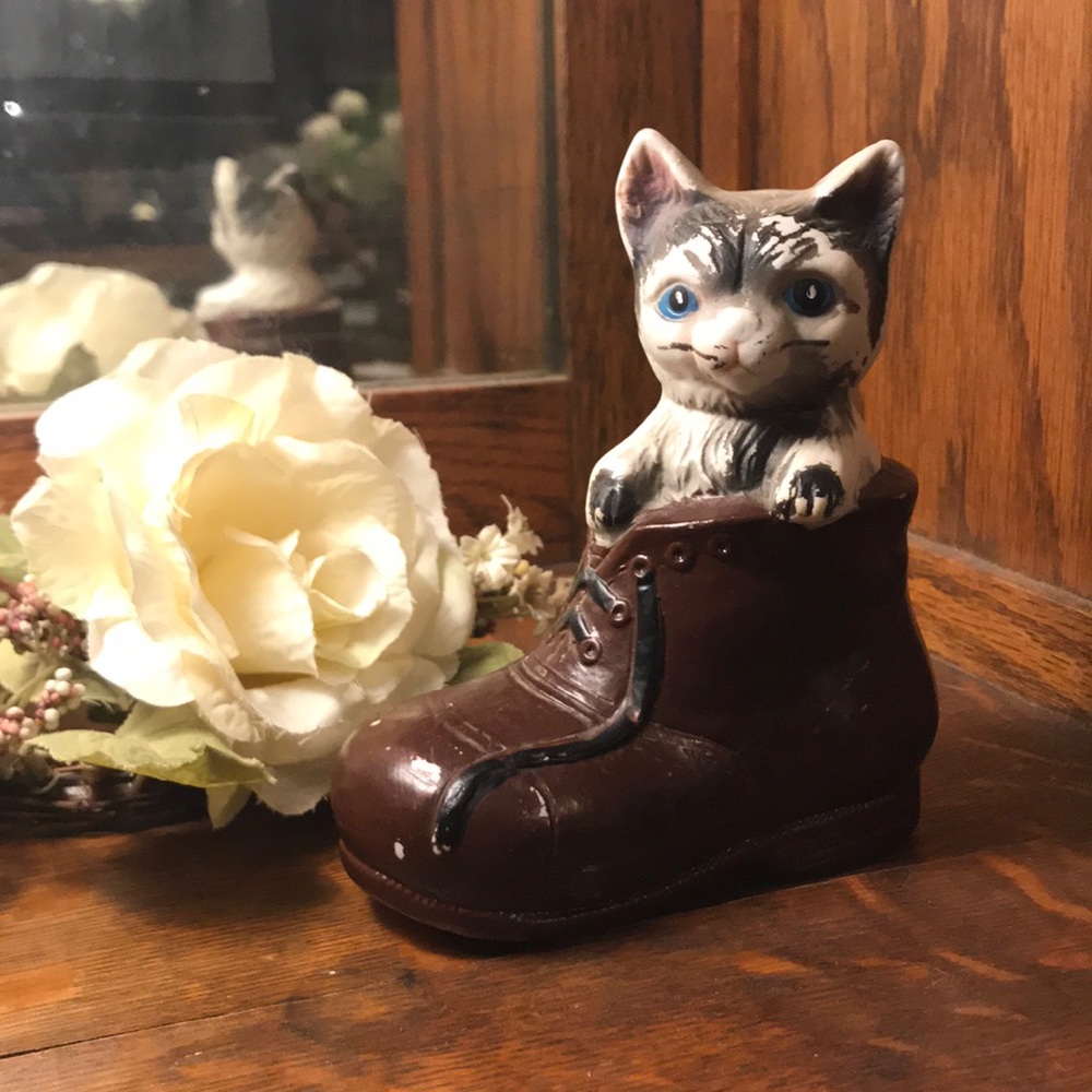 Vintage Ceramic Cat in Brown Boot